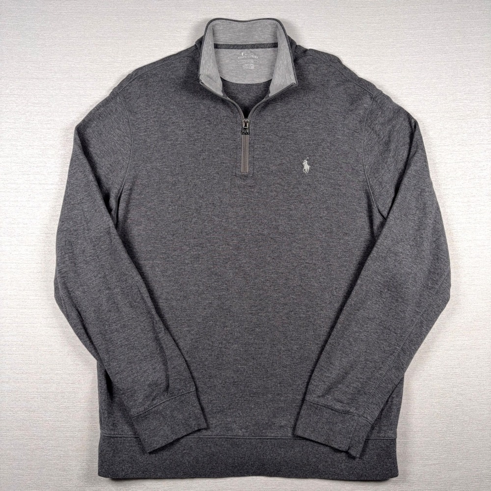 Polo Ralph Lauren 1/4 Zip Pullover Mens Size L Gray Heather Cotton Viscose